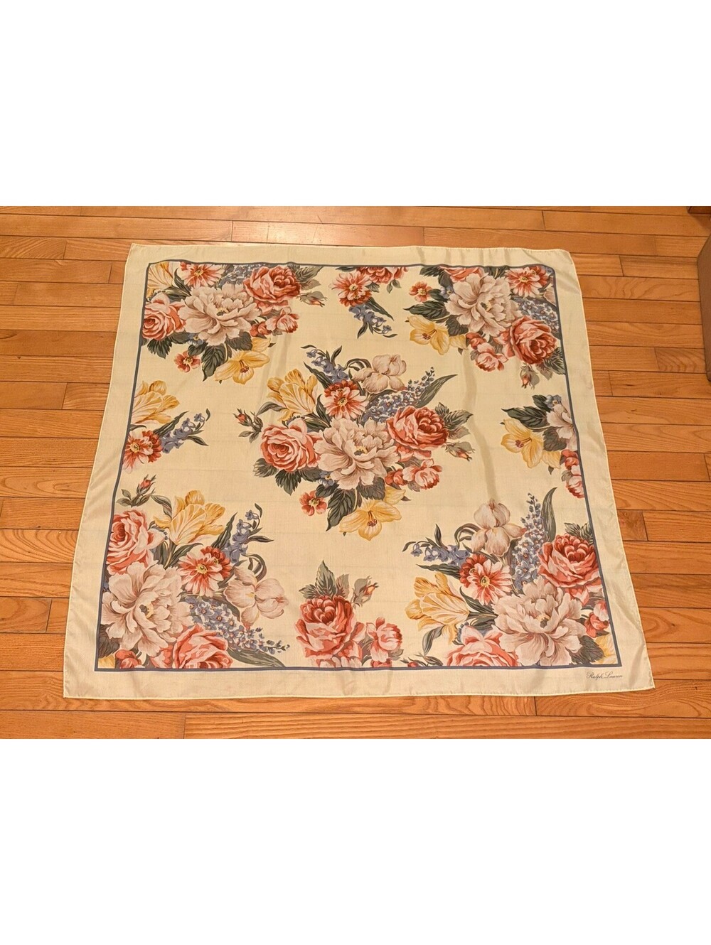 Vintage Polo Ralph Lauren Silk Yellow Floral Scarf 33”x 34” Stunning!